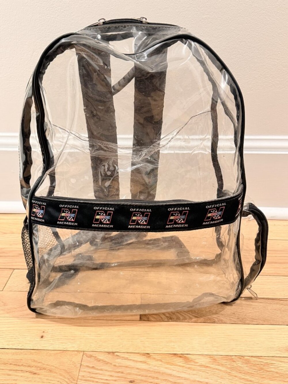NASCAR Official Member Clear Backpack With Adjustable Straps & Mesh Side Pockets